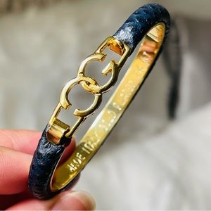 CASINI & GORI |Vintage Black Leather 24k Gold Plated Bangle 16cm | Made In Italy